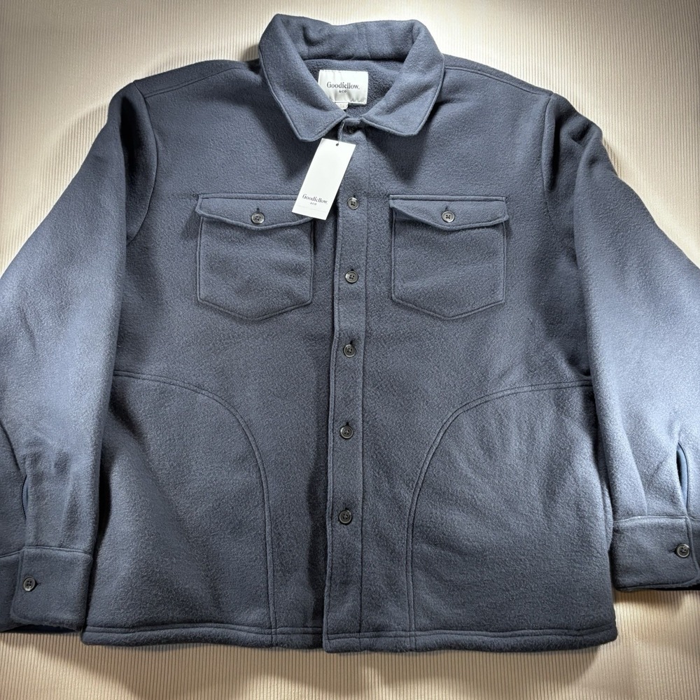 NWT Goodfellow & Co  Mens Fleece Button Up Shirt Jacket‎ Gray Rugged Outdoors L